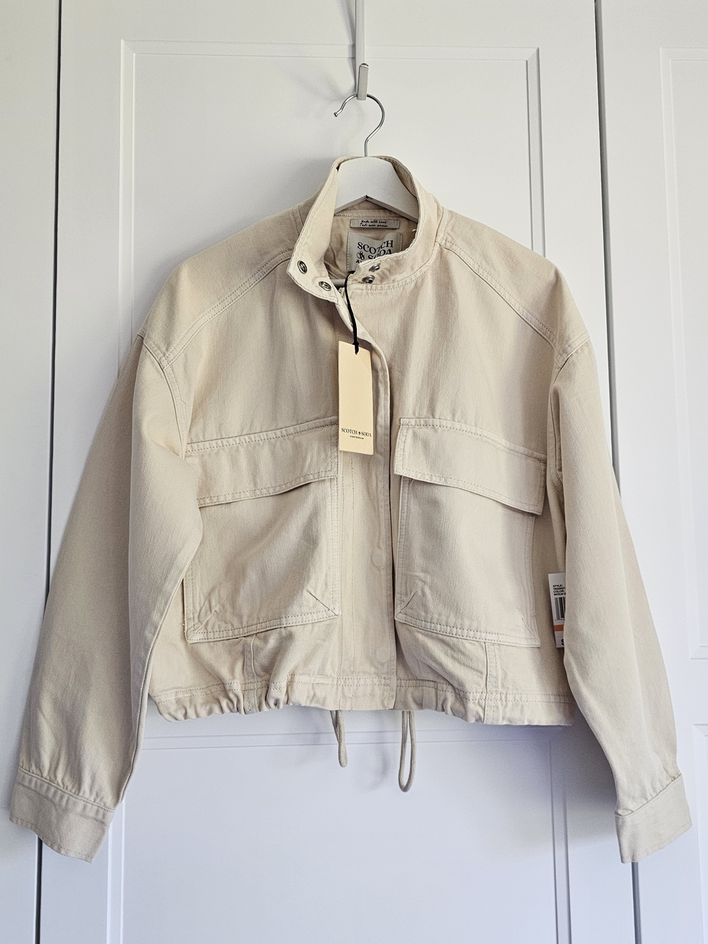 Scotch & Soda Cream Beige Utility Jacket with High Collar Size Small NWT $198